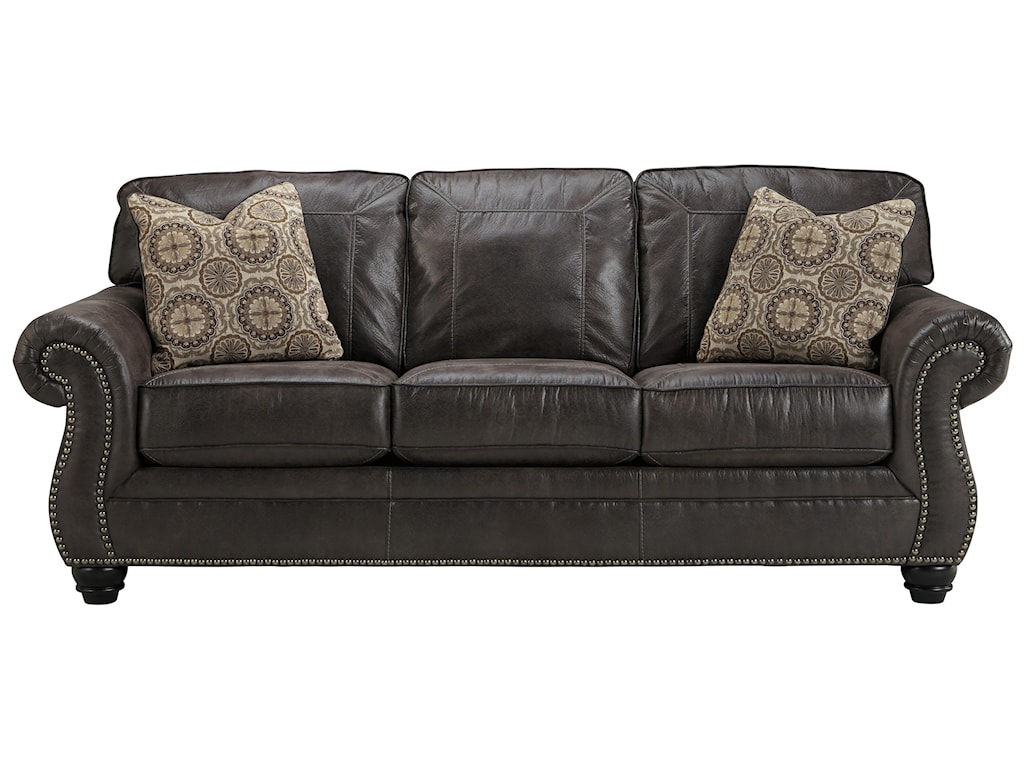 Benchcraft By Ashley Breville Faux Leather Sofa With Rolled Arms