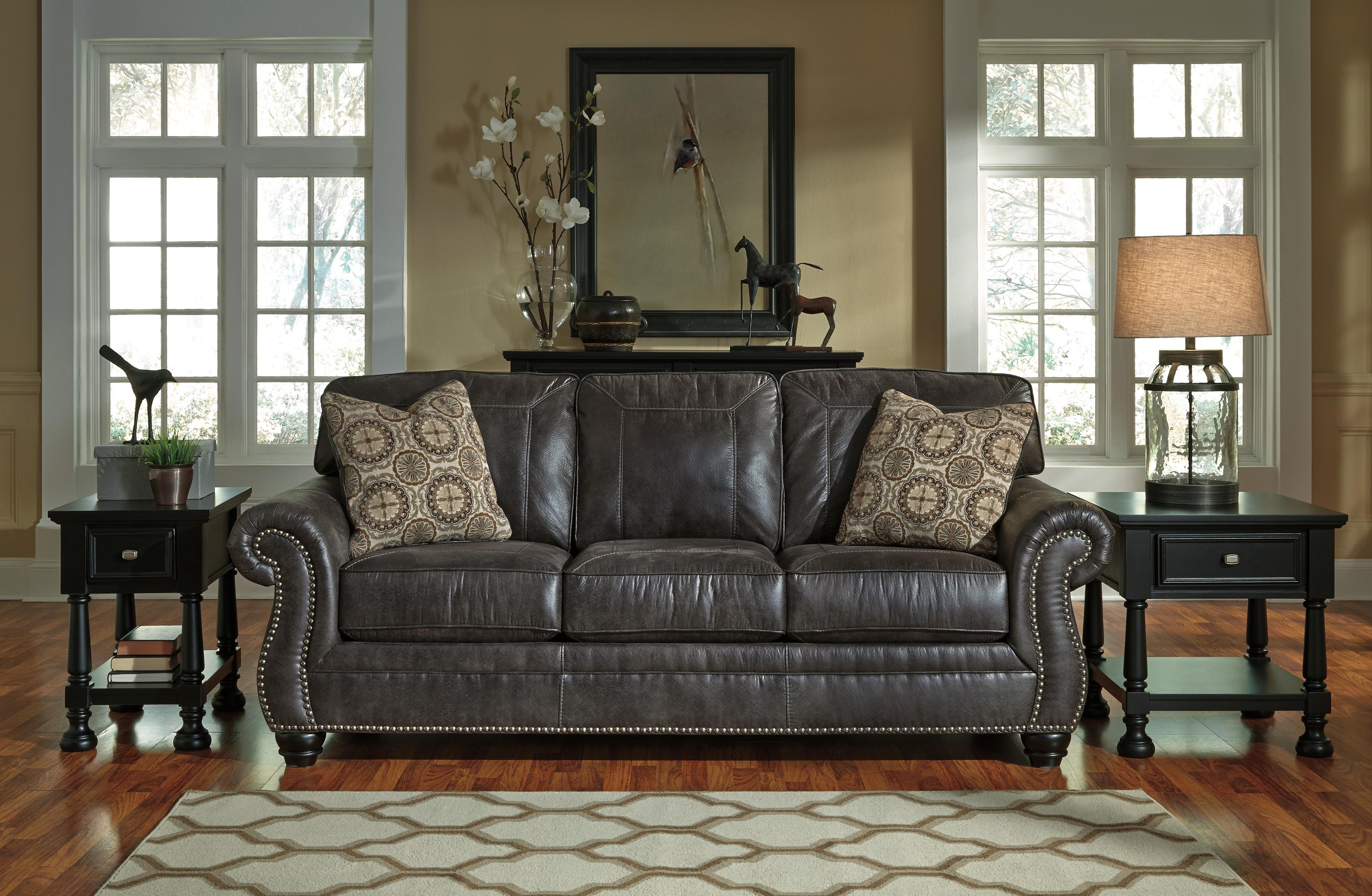Benchcraft By Ashley Breville Faux Leather Sofa With Rolled Arms