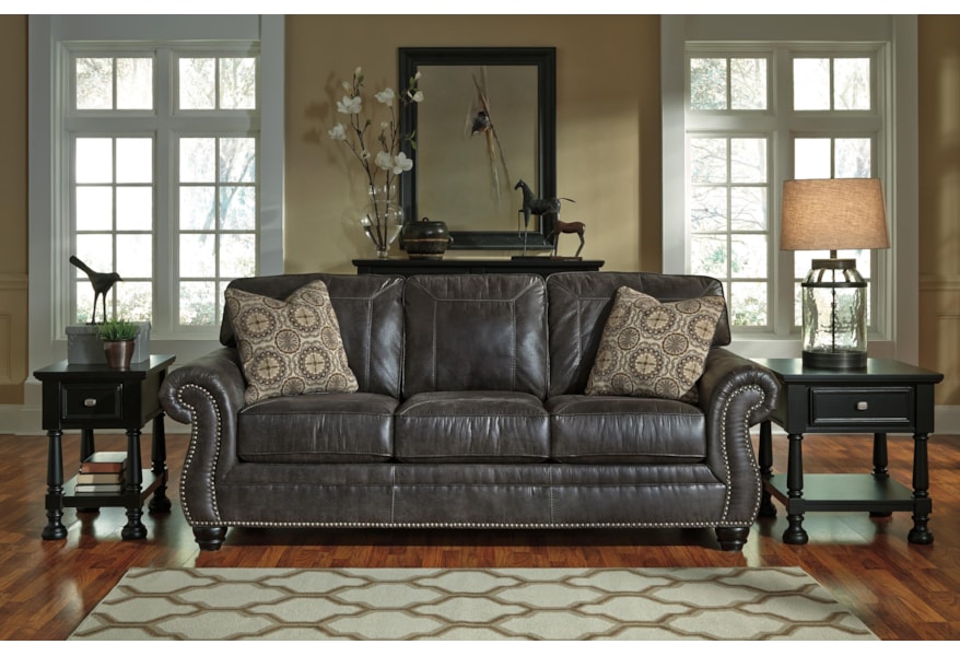 Benchcraft Breville 8000438 Faux Leather Sofa With Rolled Arms And