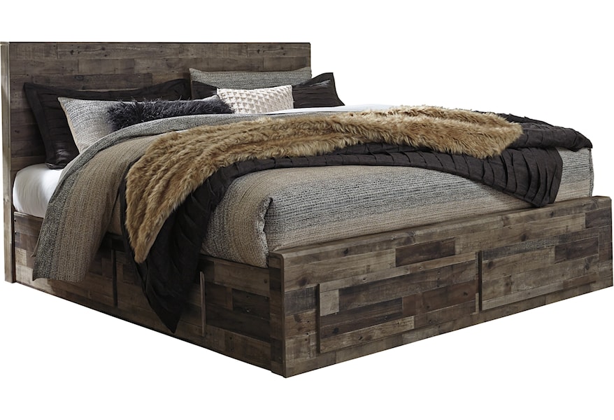 Trendz Downwater Rustic Modern King Storage Bed with 6 Drawers 