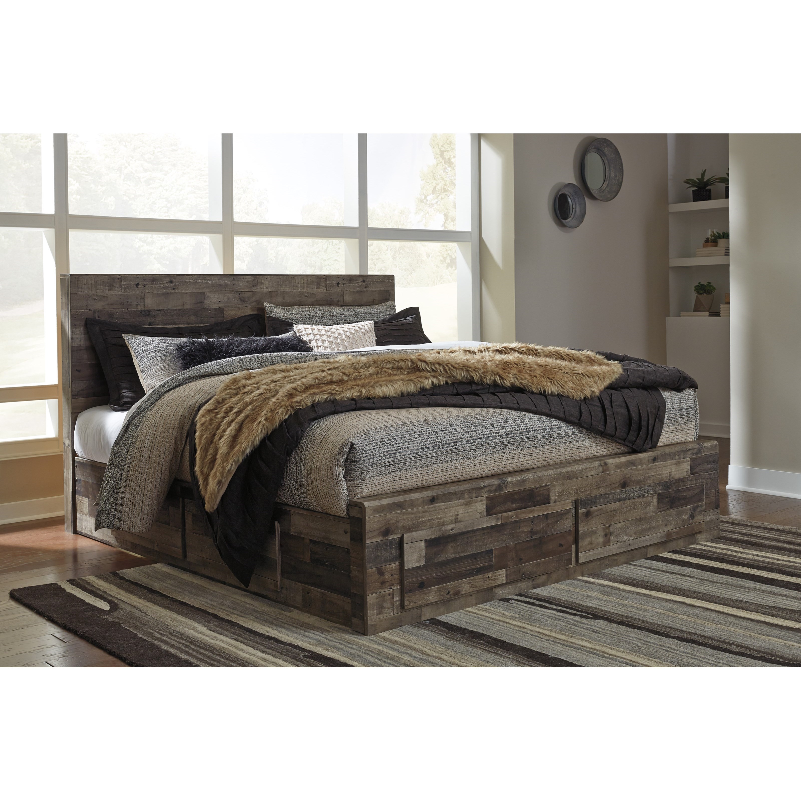 Benchcraft Derekson Rustic Modern King Storage Bed With 6 Drawers