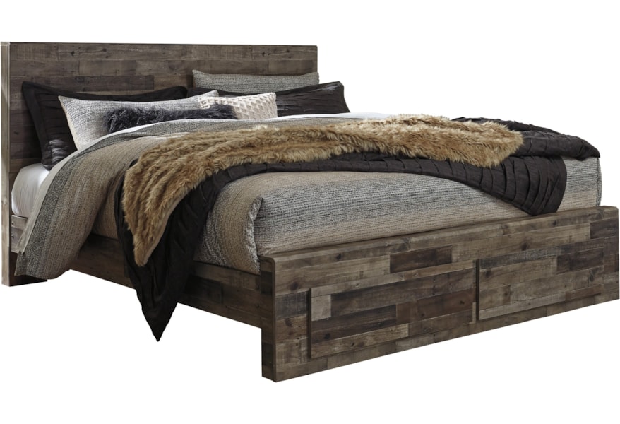 Benchcraft Derekson Rustic Modern King Storage Bed With 2 Footboard Drawers Suburban Furniture Platform Beds Low Profile Beds
