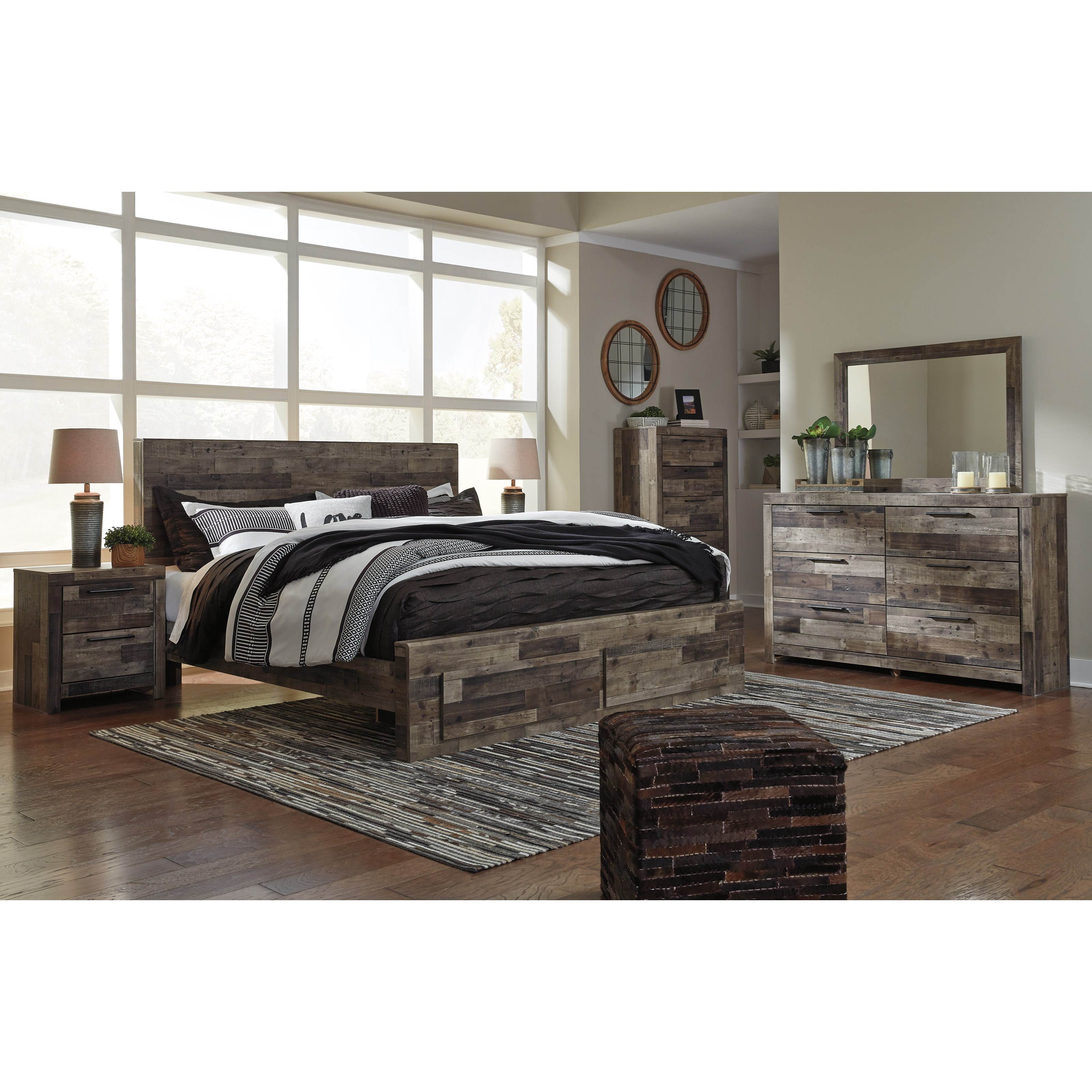 Benchcraft By Ashley Derekson Rustic Modern King Storage Bed With 2 Footboard Drawers Royal Furniture Platform Beds Low Profile Beds