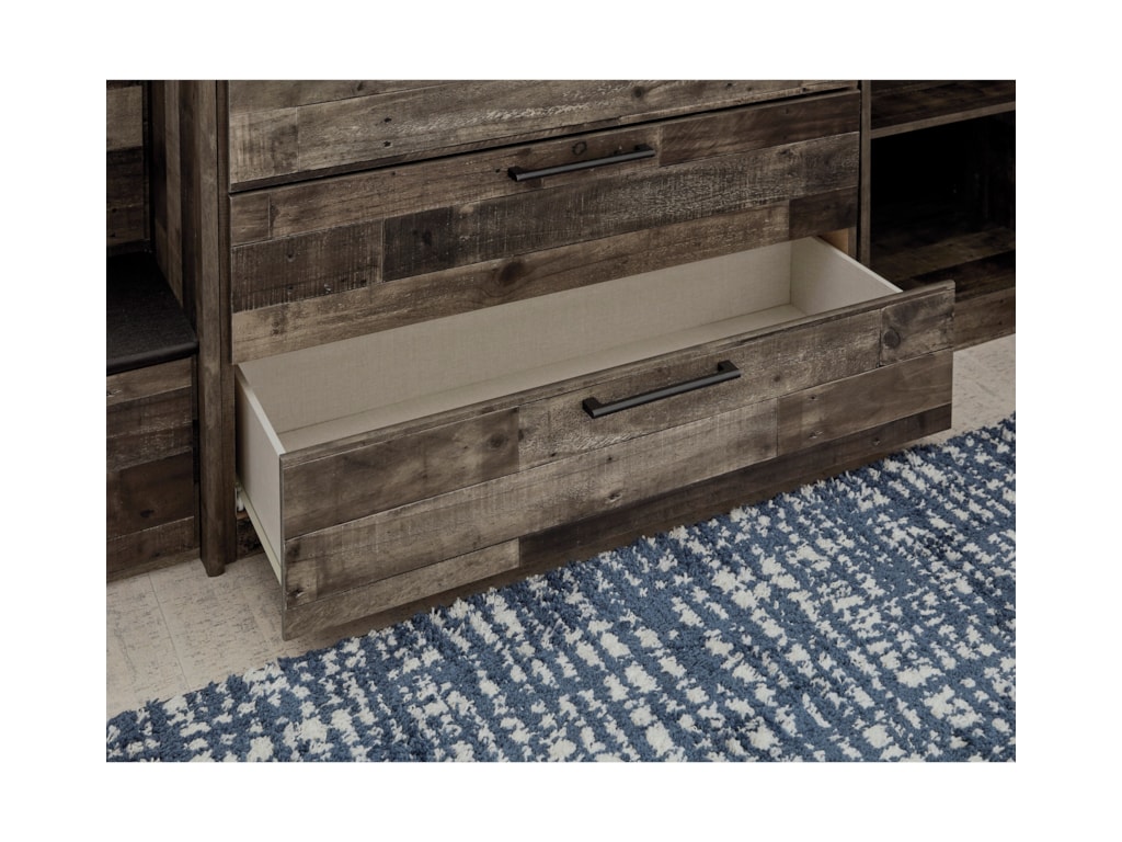 Benchcraft Derekson Rustic Low Loft Bed With Bookcase Drawer