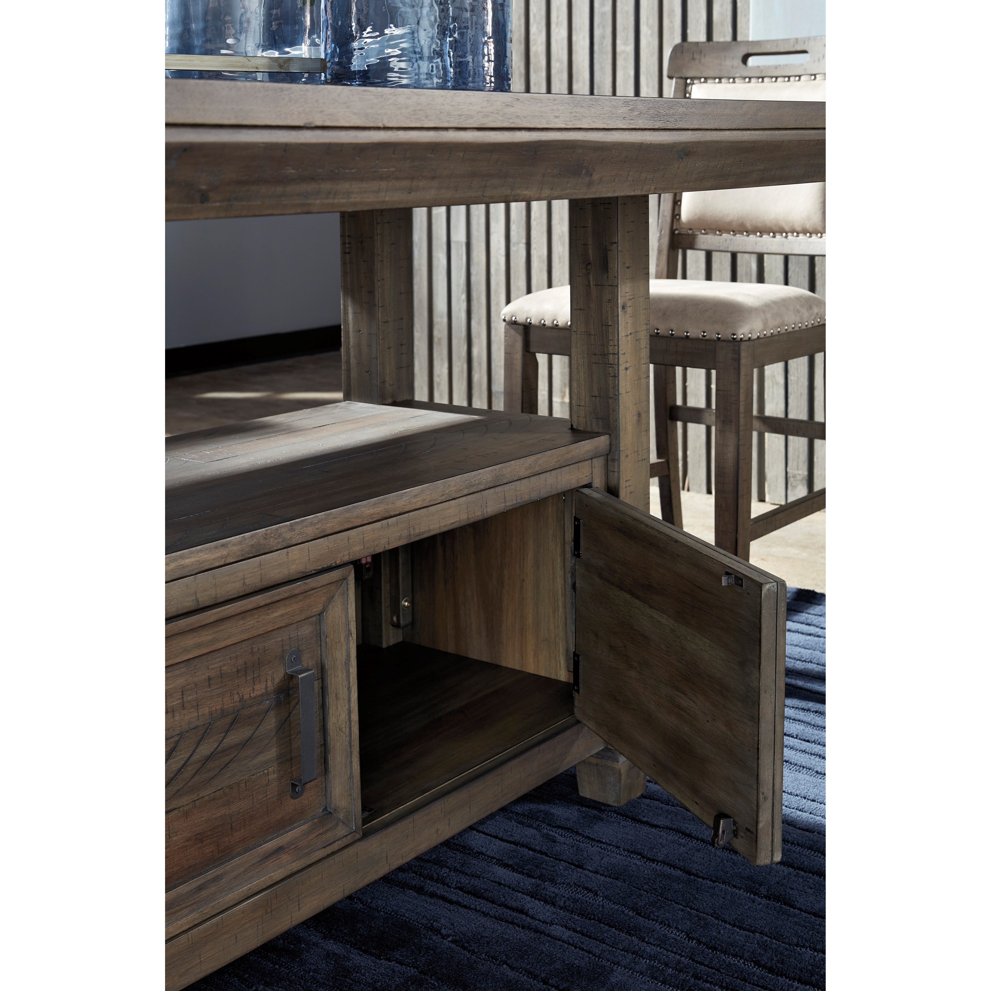 Ashley Furniture Benchcraft Johurst D762 32 Rectangular Dining Room Counter Table With Built In Storage Del Sol Furniture Pub Tables