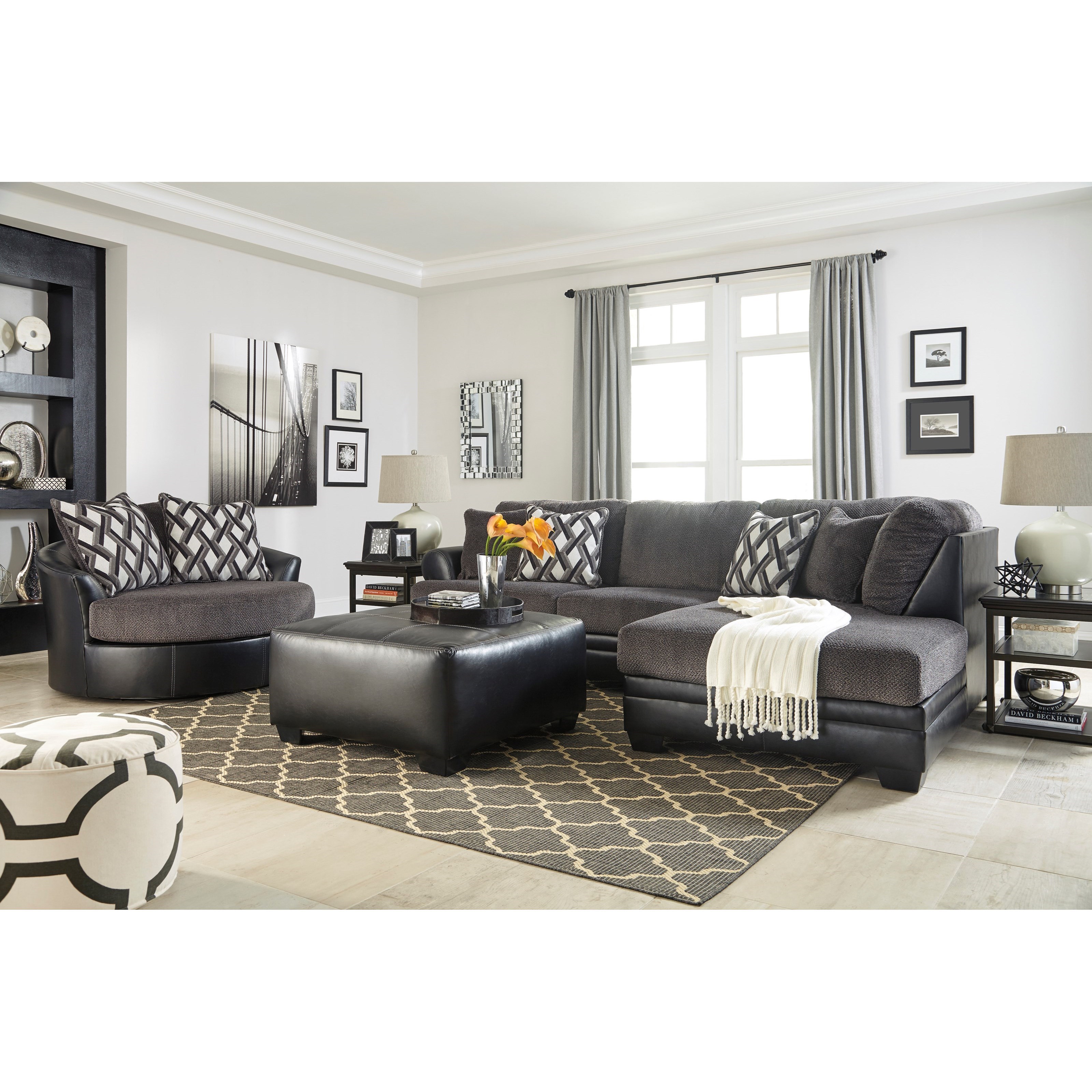 Benchcraft Kumasi 2 Piece Fabric Faux Leather Sectional With Right