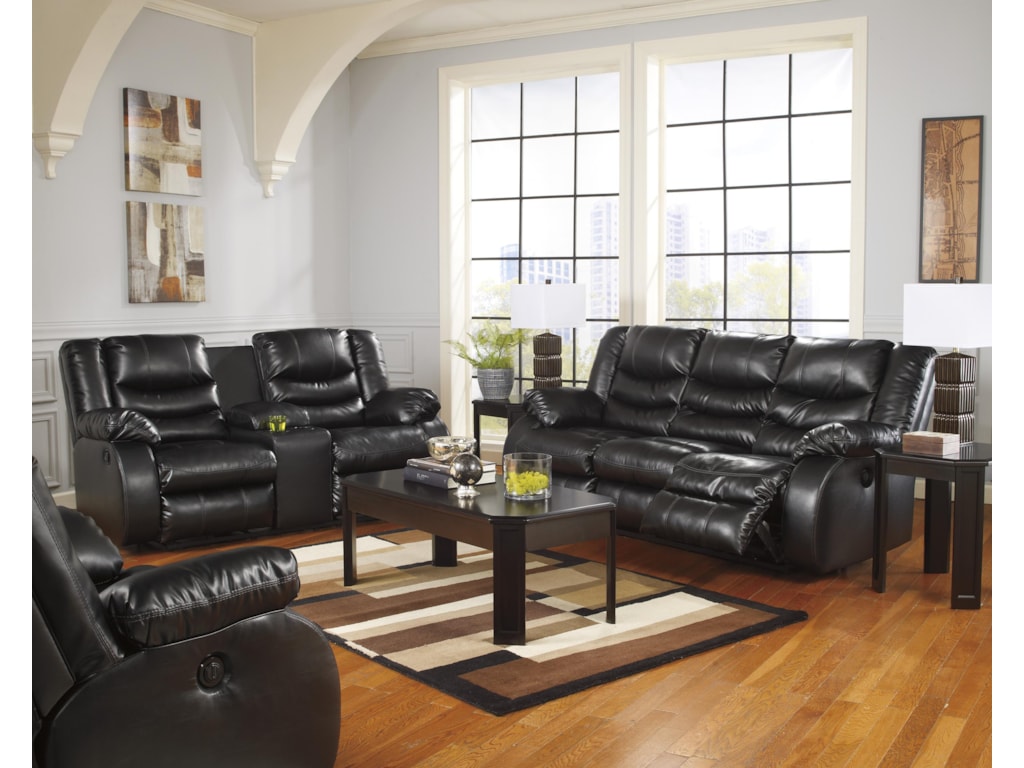 benchcraft linebacker durablend black reclining living room group