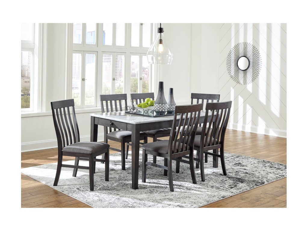 Benchcraft By Ashley Luvoni 7 Piece Dining Set With Faux Marble Top Dining Table Royal Furniture Dining 7 Or More Piece Sets