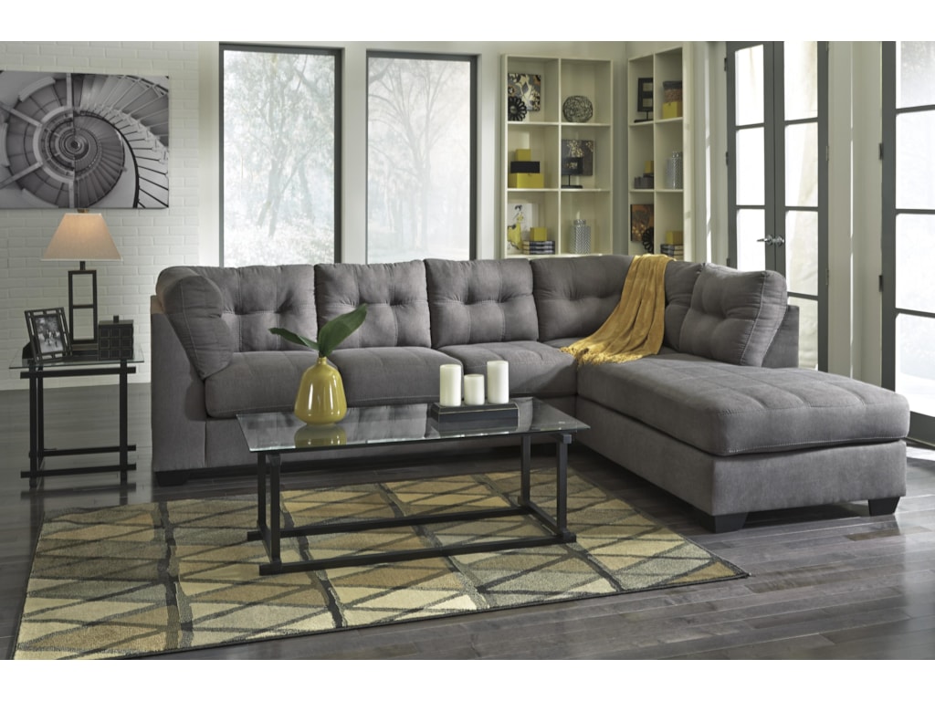 Benchcraft Maier Charcoal 2 Piece Sectional W Sleeper Sofa Right Chaise Wayside Furniture Sectional Sofas