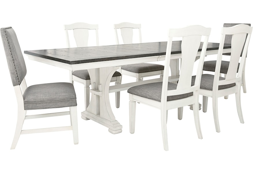 Benchcraft By Ashley Nashbryn Transitional 7 Piece Dining Set With Distressed Whitewash Finish A1 Furniture Mattress Dining 7 Or More Piece Sets