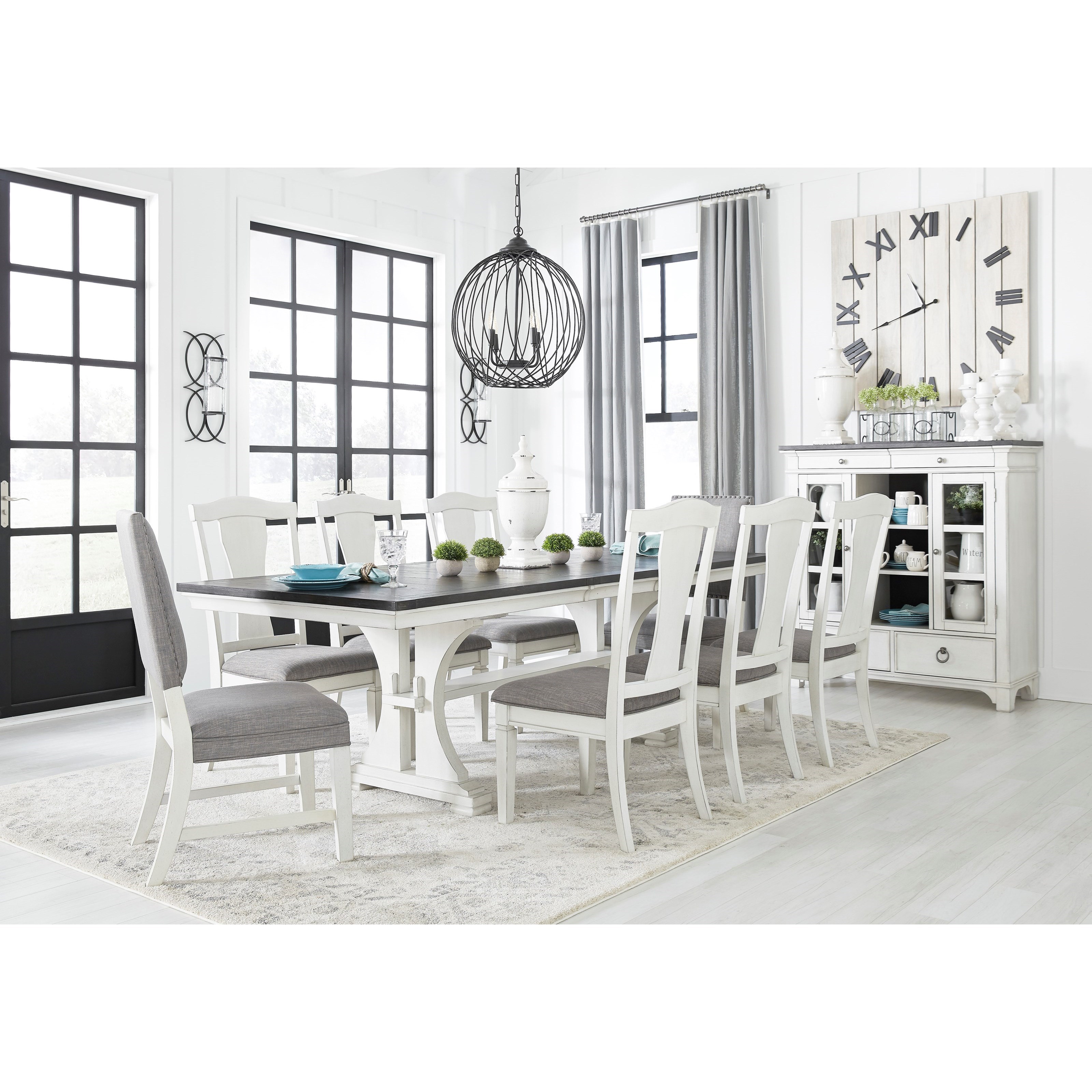 Benchcraft Nashbryn Transitional 9 Piece Dining Set With Upholstered Chairs Suburban Furniture Dining 7 Or More Piece Sets