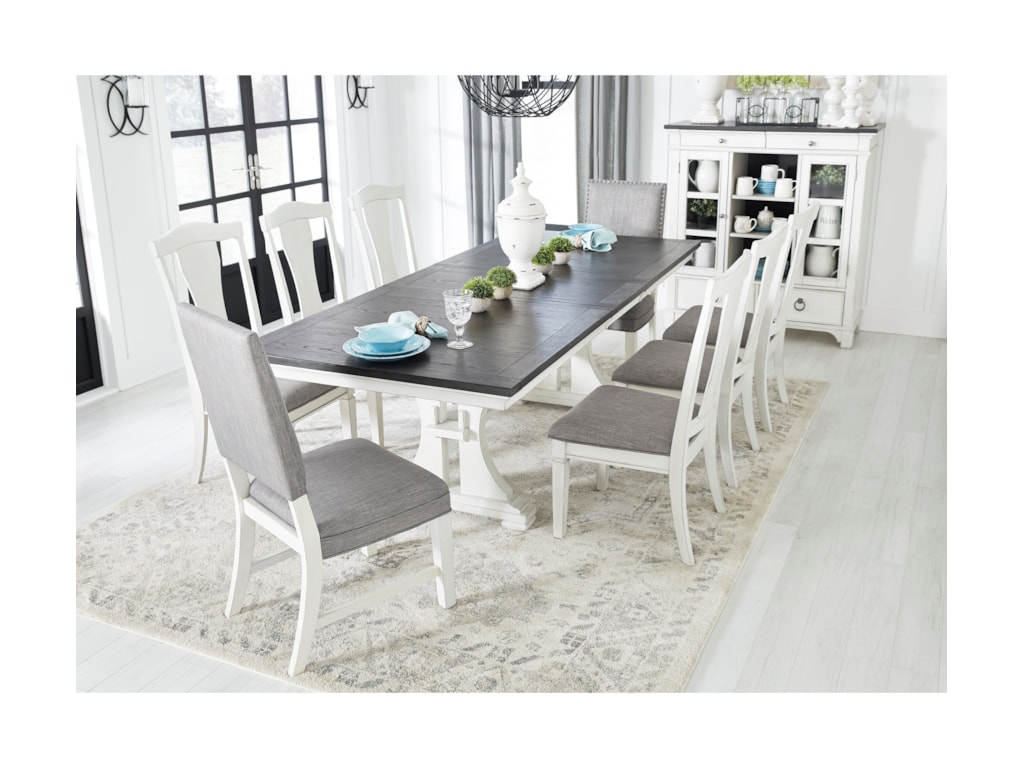 Benchcraft By Ashley Nashbryn Transitional 9 Piece Dining Set With Upholstered Chairs Royal Furniture Dining 7 Or More Piece Sets Benchcraft By Ashley Nashbryn Transitional 9 Piece Dining Set With Upholstered Chairs Royal Furniture Dining 7 Or More Piece Sets