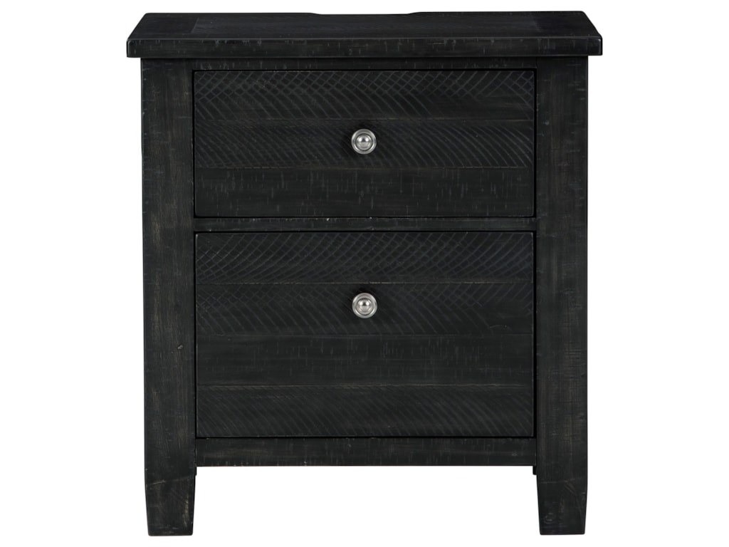 Benchcraft By Ashley Noorbrook Rustic 2 Drawer Nightstand In Black Finish With Outlets And Usb Charging Royal Furniture Nightstands
