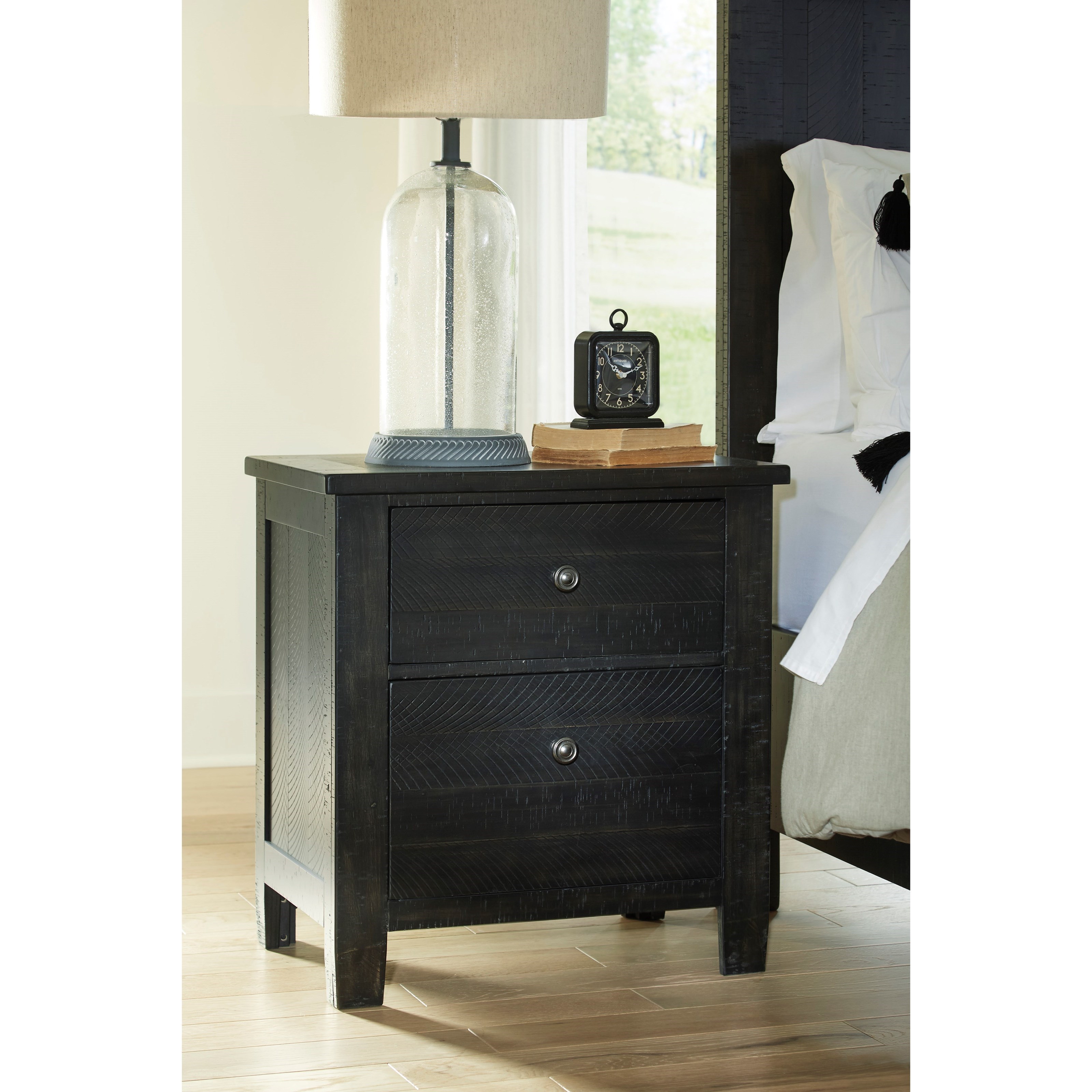 Benchcraft Noorbrook B746 92 Rustic 2 Drawer Nightstand In Black