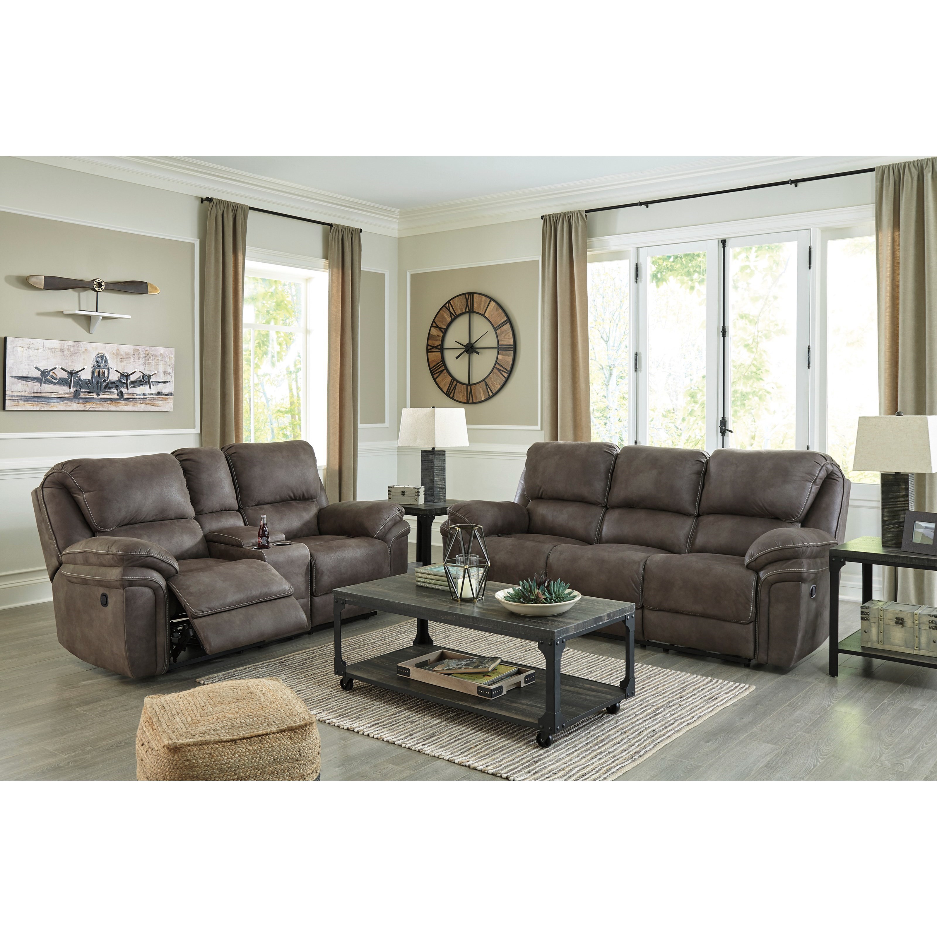 Benchcraft By Ashley Trementon Faux Suede Reclining Sofa Royal