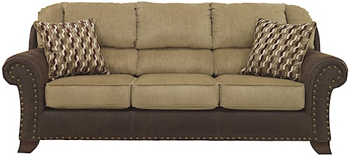 Benchcraft Vandive Two Tone Sofa With Chenille Fabric Faux Leather Benchcraft Vandive Two Tone Sofa With Chenille Fabric Faux Leather Upholstery