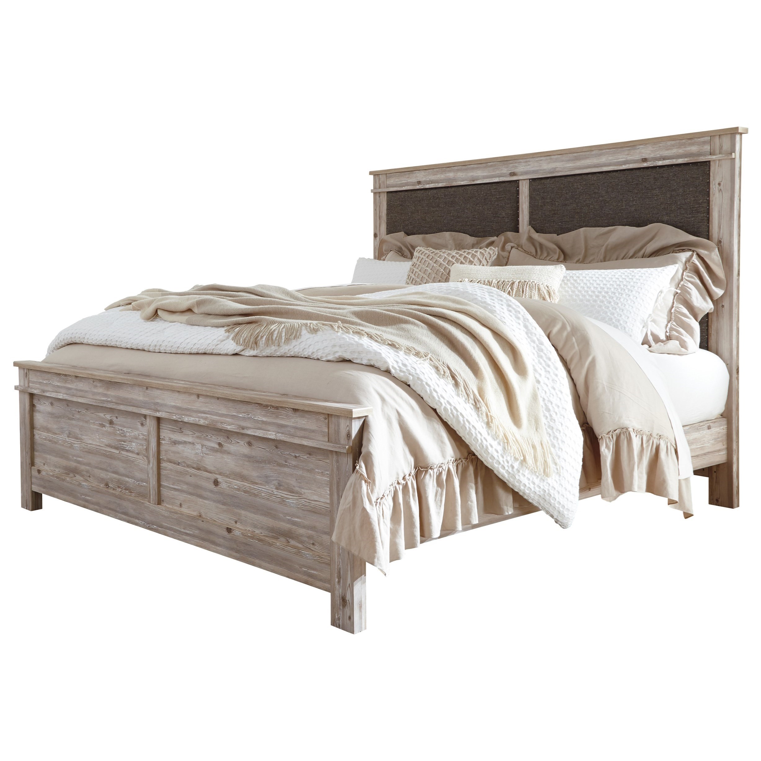Ashley Furniture Benchcraft Willabry King Upholstered Panel Bed In Weathered Beige Finish Del Sol Furniture Upholstered Beds
