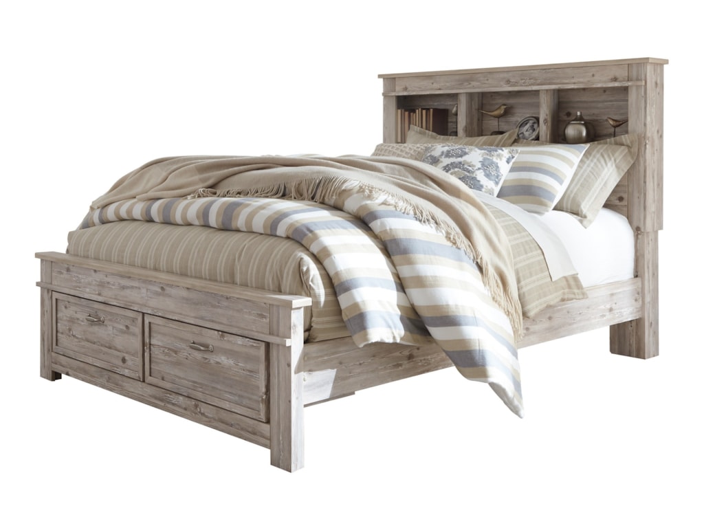 Benchcraft Willabry Queen Bookcase Bed With Storage Footboard And Benchcraft Willabryqueen Bookcase Bed With Storage Footboard