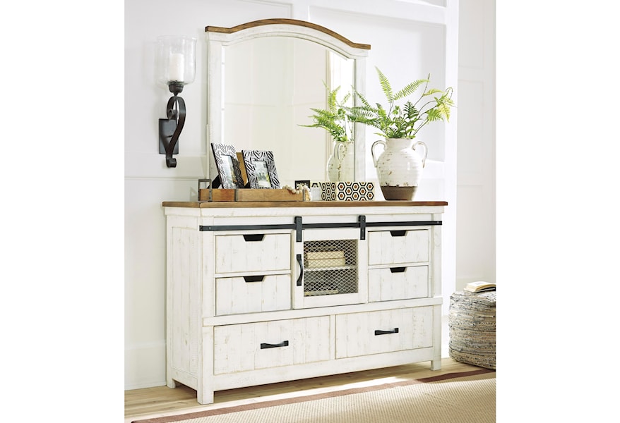 Signature Design By Ashley Wystfield Rustic Dresser And Mirror Set