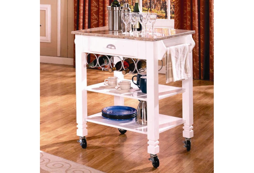 Bernards Kitchen Carts Caster Kitchen Island With Marble Top