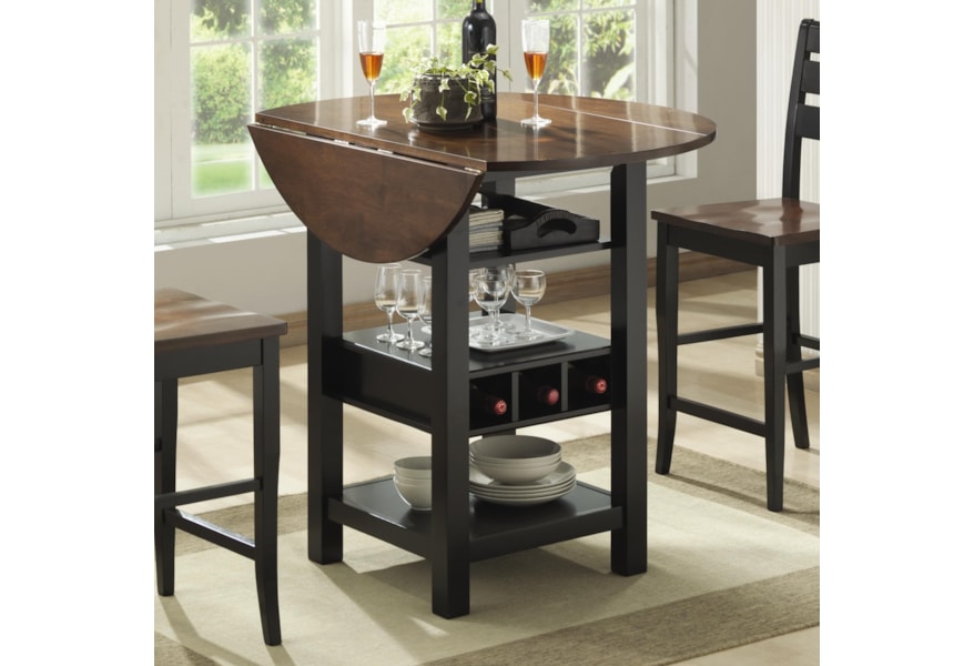 Bernards Ridgewood Drop Leaf Counter Table With Wine Rack