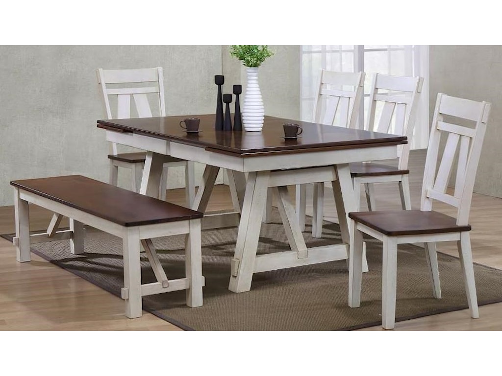 Bernards Winslow 6 Piece Two Tone Refectory Table Set With Bench Royal Furniture Table Chair Set With Bench