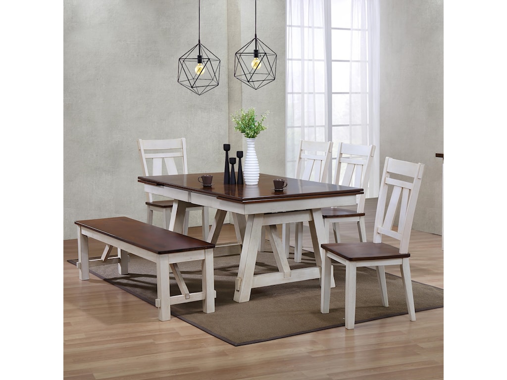 Bernards Winslow 6 Piece Two Tone Refectory Table Set With Bench Wayside Furniture Table Chair Set With Bench