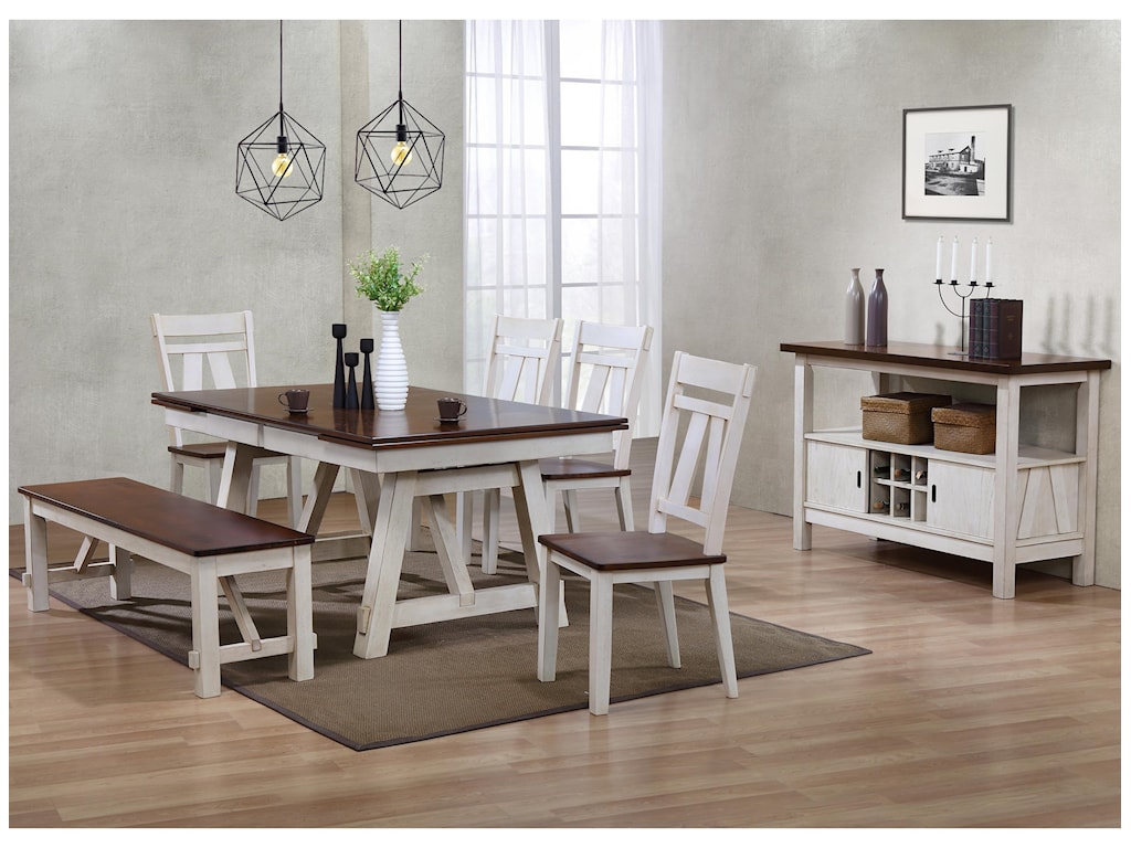 Bernards Winslow 6 Piece Two Tone Refectory Table Set With Bench Wayside Furniture Table Chair Set With Bench