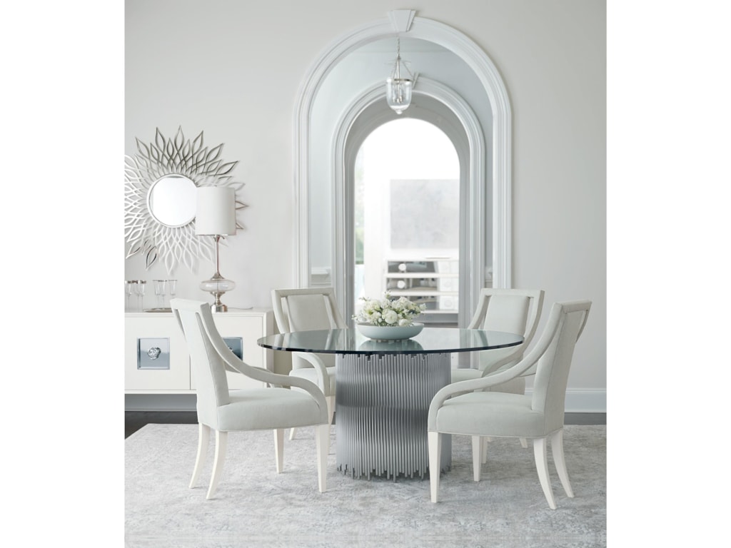 Bernhardt Calista Transitional 60 Round Dining Table With Metal Base And Glass Top Wayside Furniture Kitchen Tables