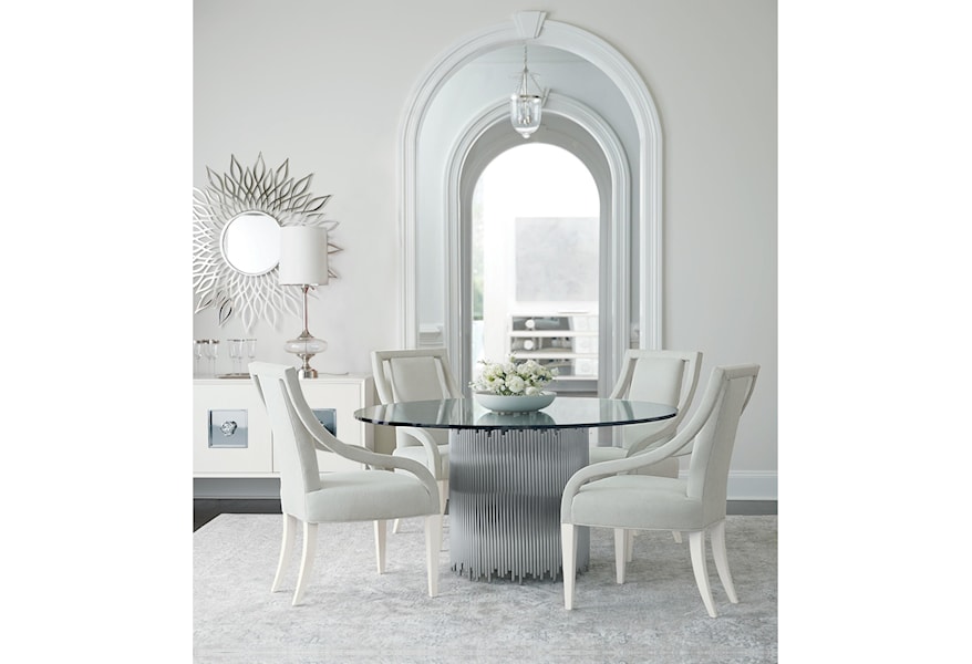 Bernhardt Calista Transitional 60 Round Dining Table With Metal Base And Glass Top Sprintz Furniture Kitchen Tables