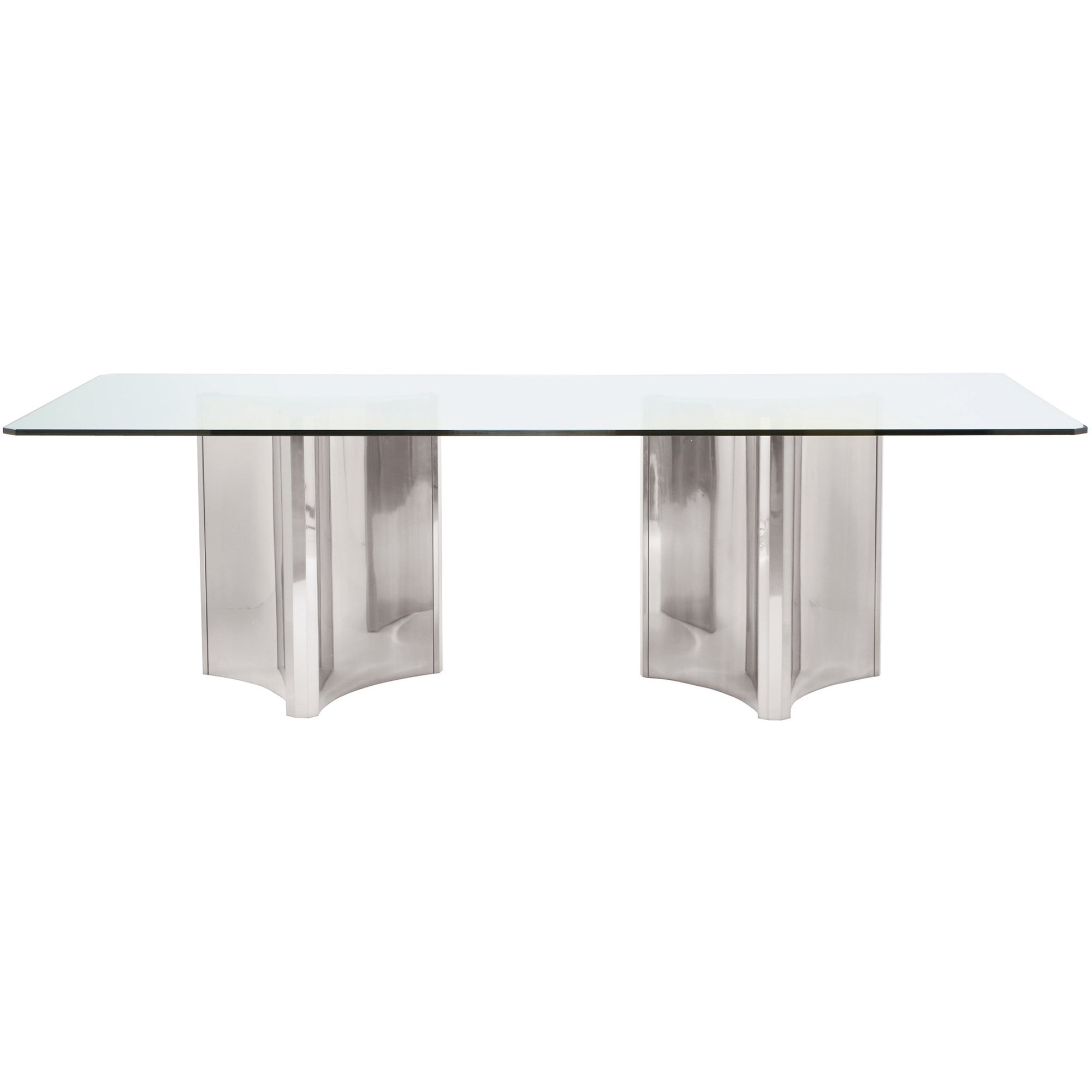 Bernhardt Interiors Abbot Double Pedestal Metal Dining Table With Glass Top Belfort Furniture Dining Tables