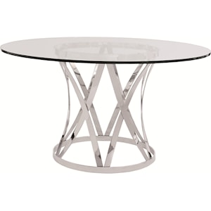 Bernhardt Interiors Gustav Round Glass Top Dining Table With Polished Metal Base Belfort Furniture Kitchen Tables