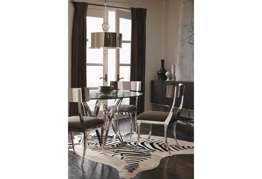 Bernhardt Interiors Gustav Round Glass Top Dining Table With Polished Metal Base Belfort Furniture Kitchen Tables
