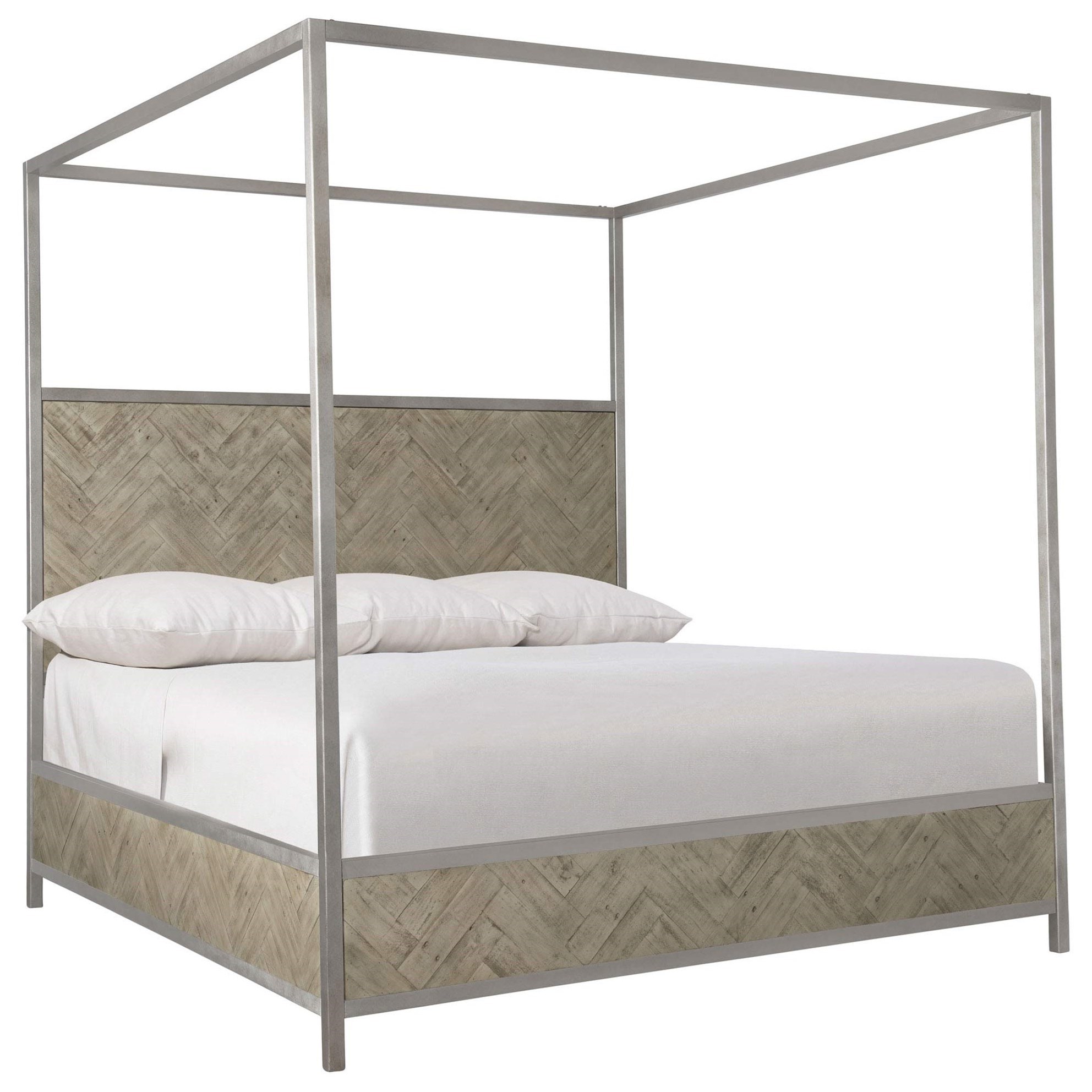 Bernhardt Loft Highland Park Milo Rustic Modern King Canopy Bed With Glazed Silver Metal Frame Sprintz Furniture Canopy Beds