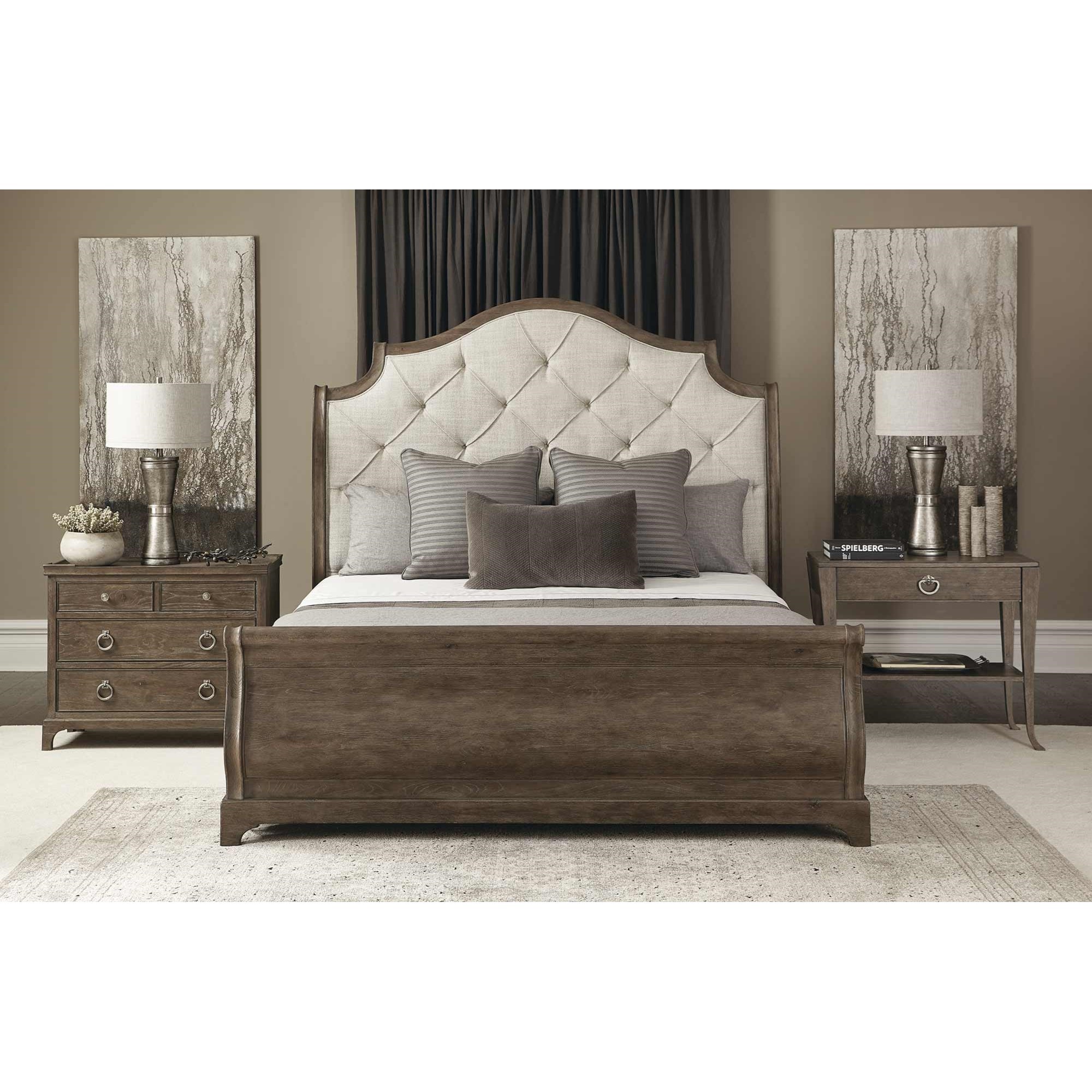 Bernhardt Rustic Patina 387 H33d 387 Fr3d Rustic King Upholstered Bed With Tufted Headboard Nassau Furniture And Mattress Upholstered Beds