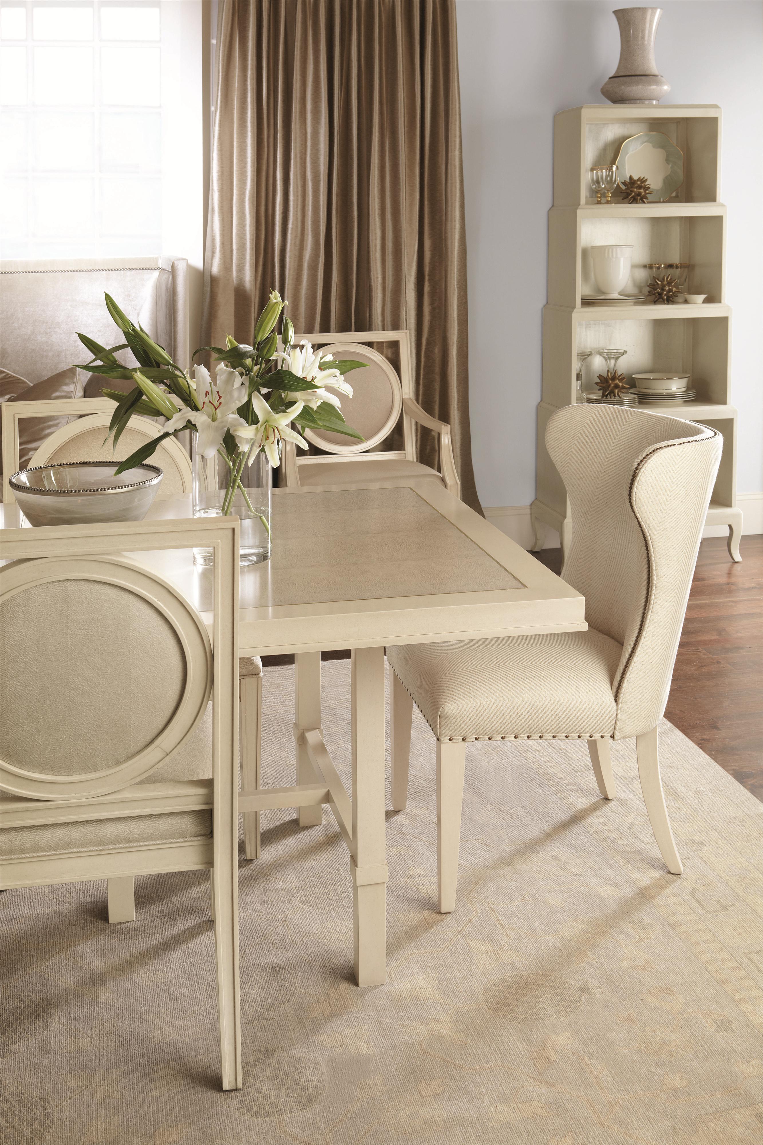 Bernhardt Salon 341 561 Upholstered Dining Side Chair With Circular Wood Framed Back Baer S Furniture Dining Side Chairs