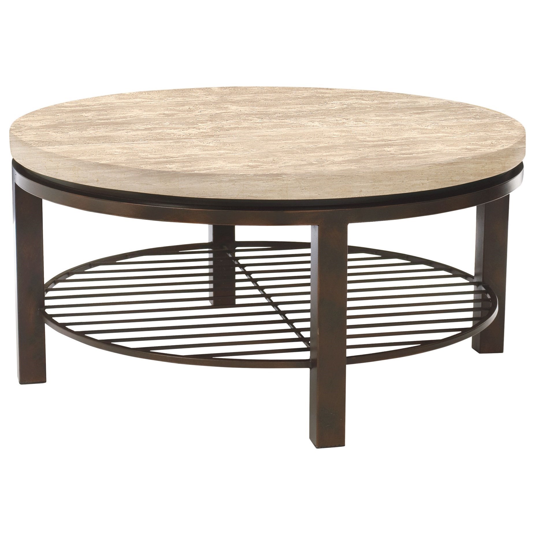 Bernhardt Tempo Round Travertine Stone Top Cocktail Table Wayside Furniture Cocktail Coffee Tables