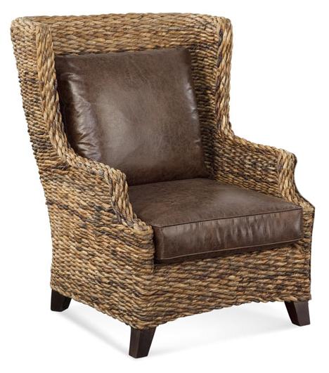Braxton Culler Sydney 2961 007 Wicker Wing Chair W Leather Seat Hudson S Furniture Wing Chairs