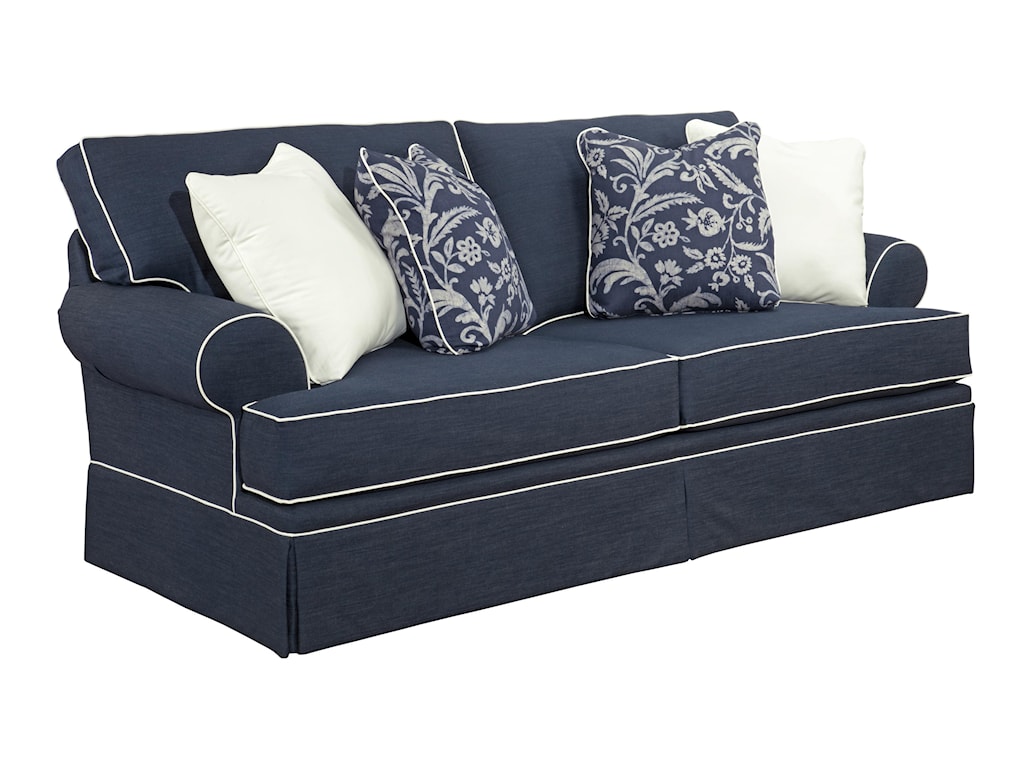 Broyhill Furniture Emily Casual Style Sofa With Rolled Arms And Skirt Covered Base Find Your Furniture Sofas