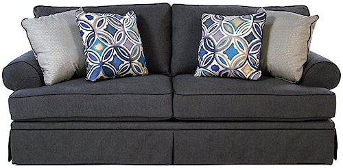 Emily Casual Style Sofa With Rolled Arms And Skirt Covered Base Broyhill Furniture Emily Casual Style Sofa With Rolled Arms And Skirt Covered Base