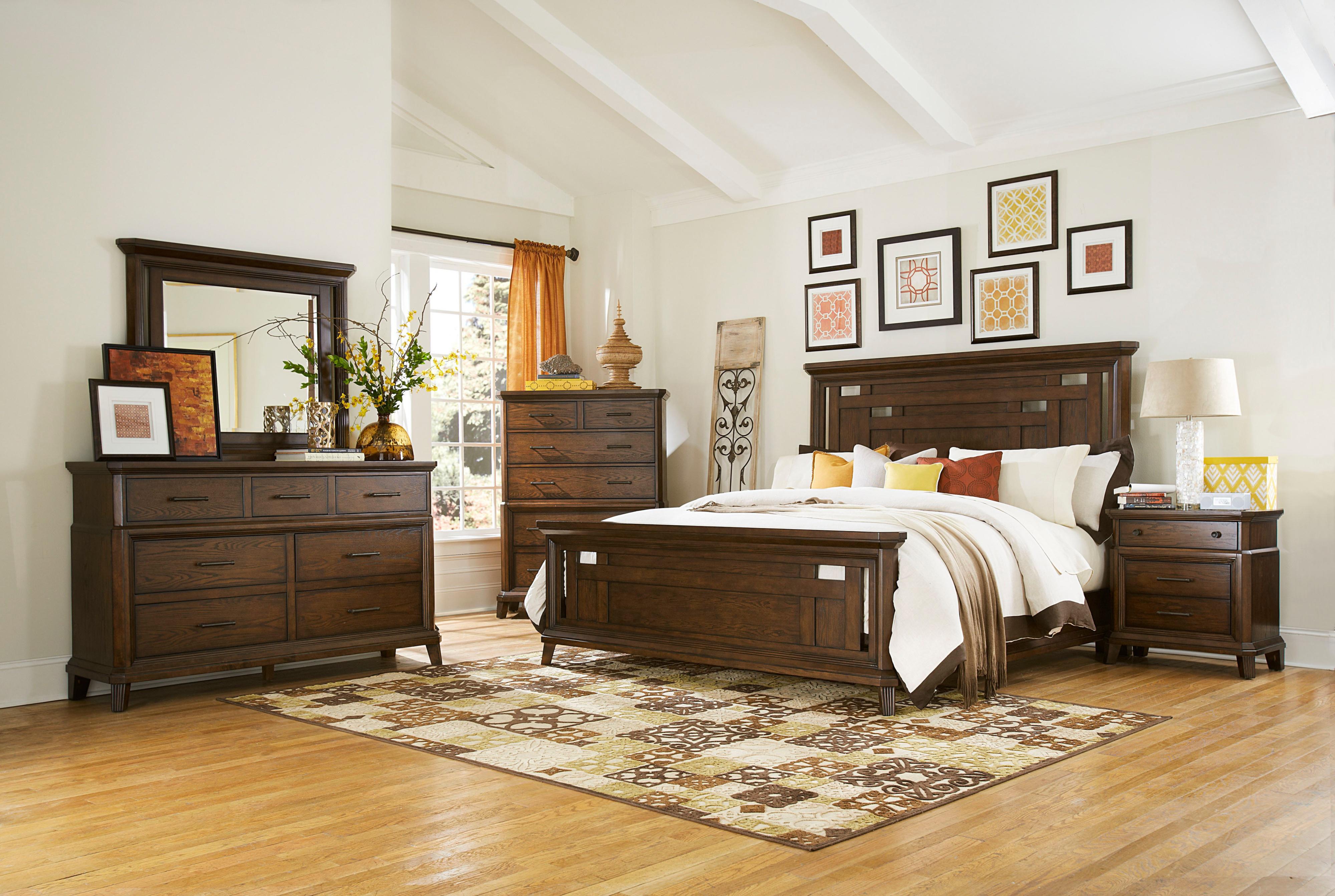 Broyhill Furniture Estes Park King Panel Bed With Cutout Detail And Crown Molding Lindy S Furniture Company Panel Beds