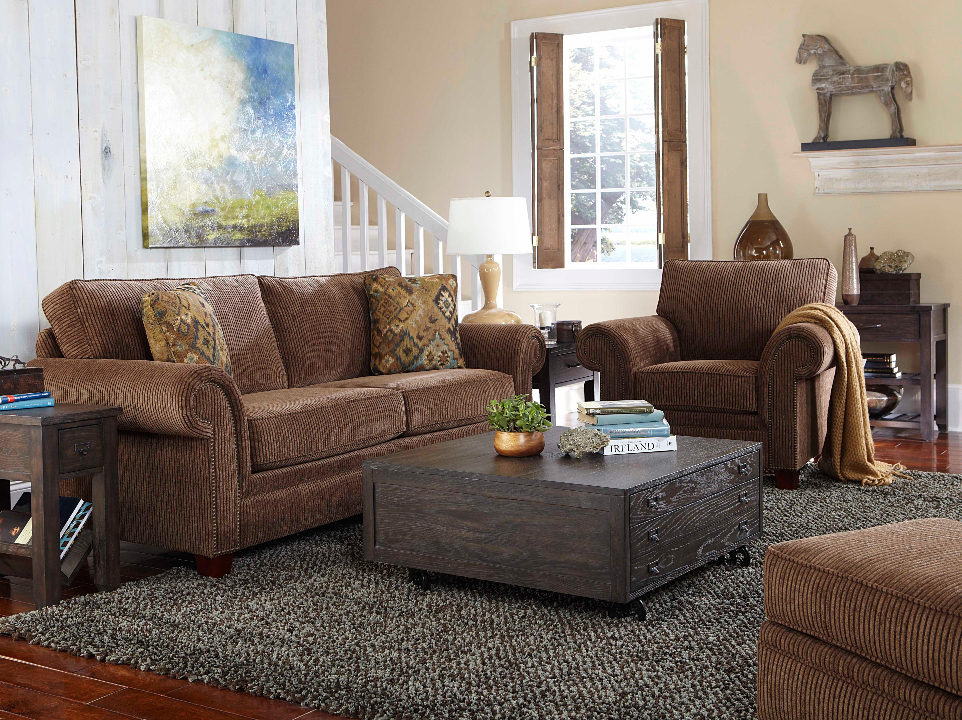 Broyhill Furniture Travis Transitional Sofa With Rolled Arms And Nail Head Trim Accents Find Your Furniture Sofas