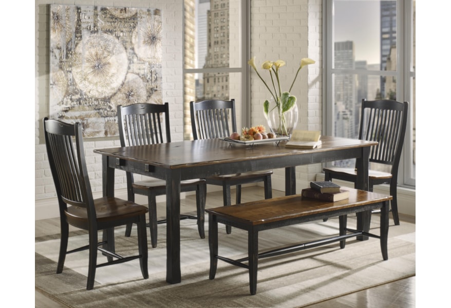 Canadel Champlain Custom Dining Tre3878 4xcha0232 Ben8903 Customizable Rectangular Table Set With Bench Becker Furniture Table Chair Set With Bench