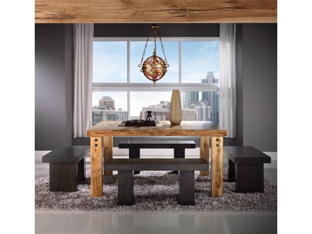 Canadel Loft Custom Dining Customizable Square Table Set With 4 Benches Bennett S Furniture And Mattresses Table Chair Set With Bench