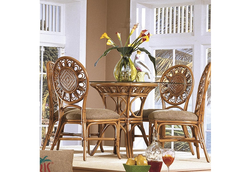 Capris Furniture 321 Collection Glass Top Wicker Rattan Table With Four Wicker Side Chairs Esprit Decor Home Furnishings Dining 5 Piece Sets