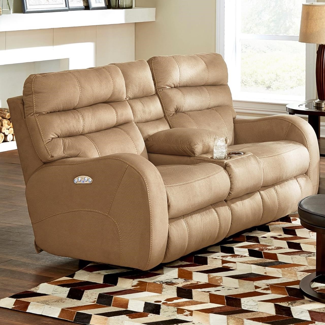 Kelsey Contemporary Power Lay Flay Reclining Console Loveseat With Power Headrest By Catnapper At Standard Furniture