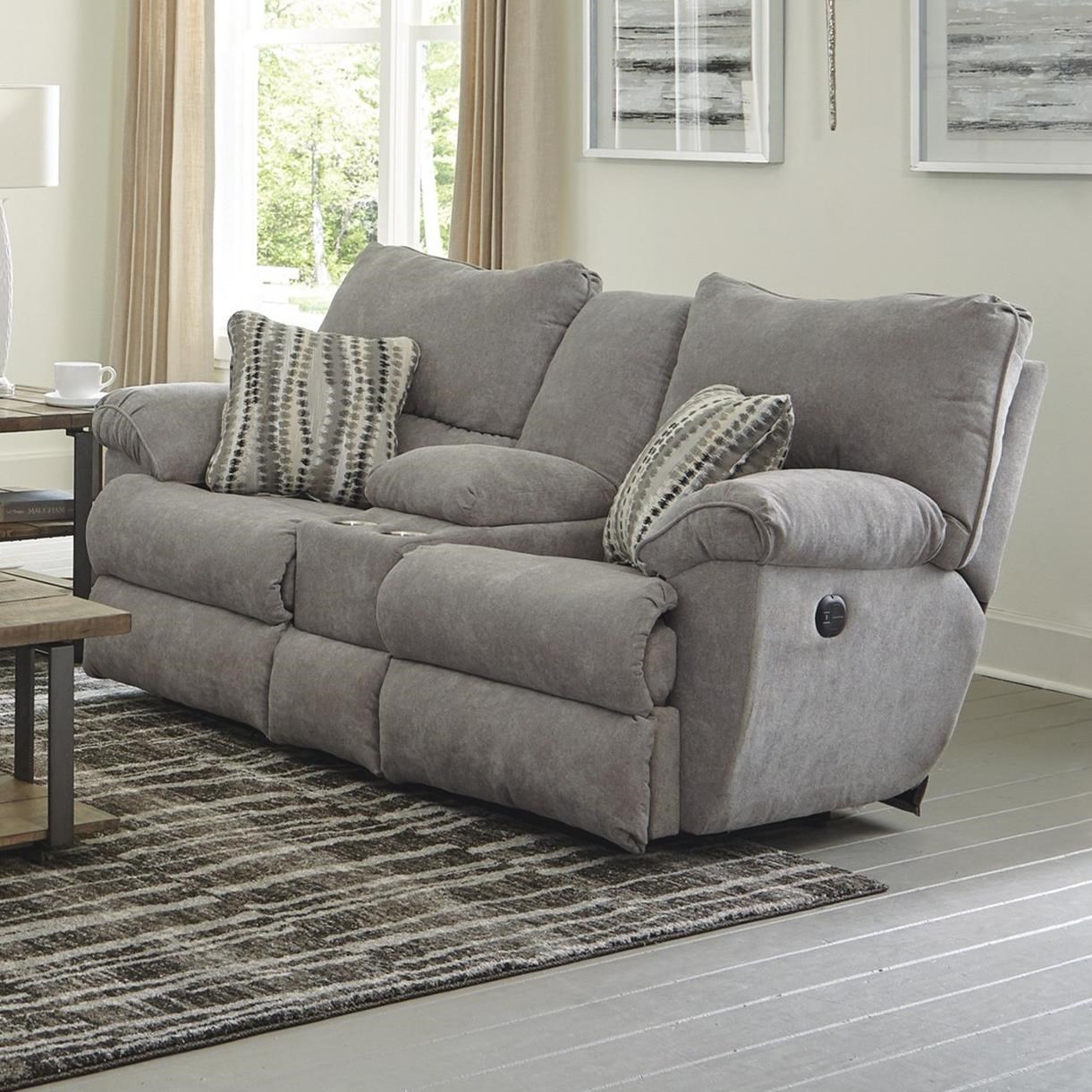 Sadler Power Lay Flat Reclining Console Loveseat With Cup Holders Sadler S Home Furnishings Reclining Loveseats