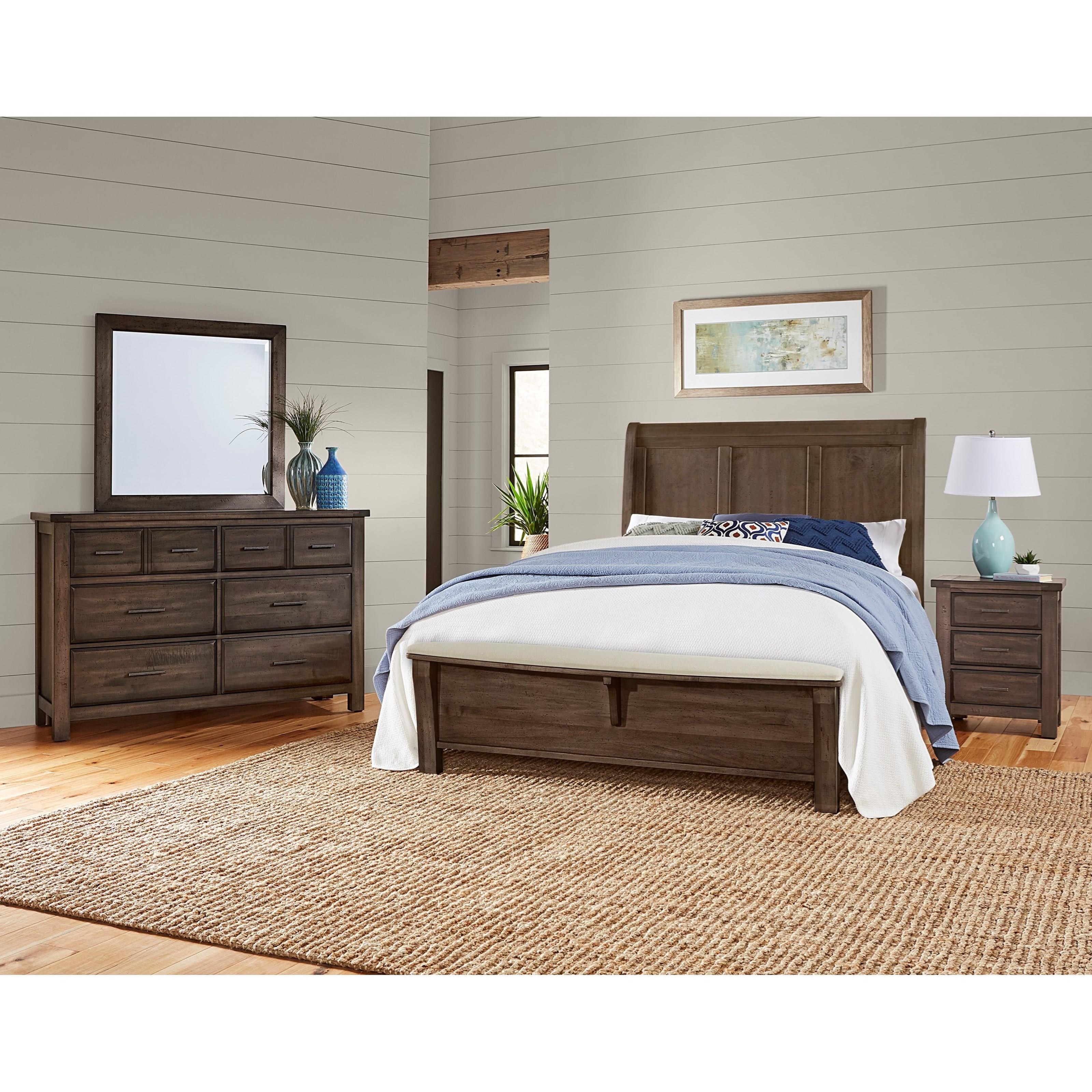 Centennial Solids By Vaughan Bassett Chestnut Creek King Solid Wood Sleigh Bed With Upholstered Bench Footboard Belfort Furniture Sleigh Beds