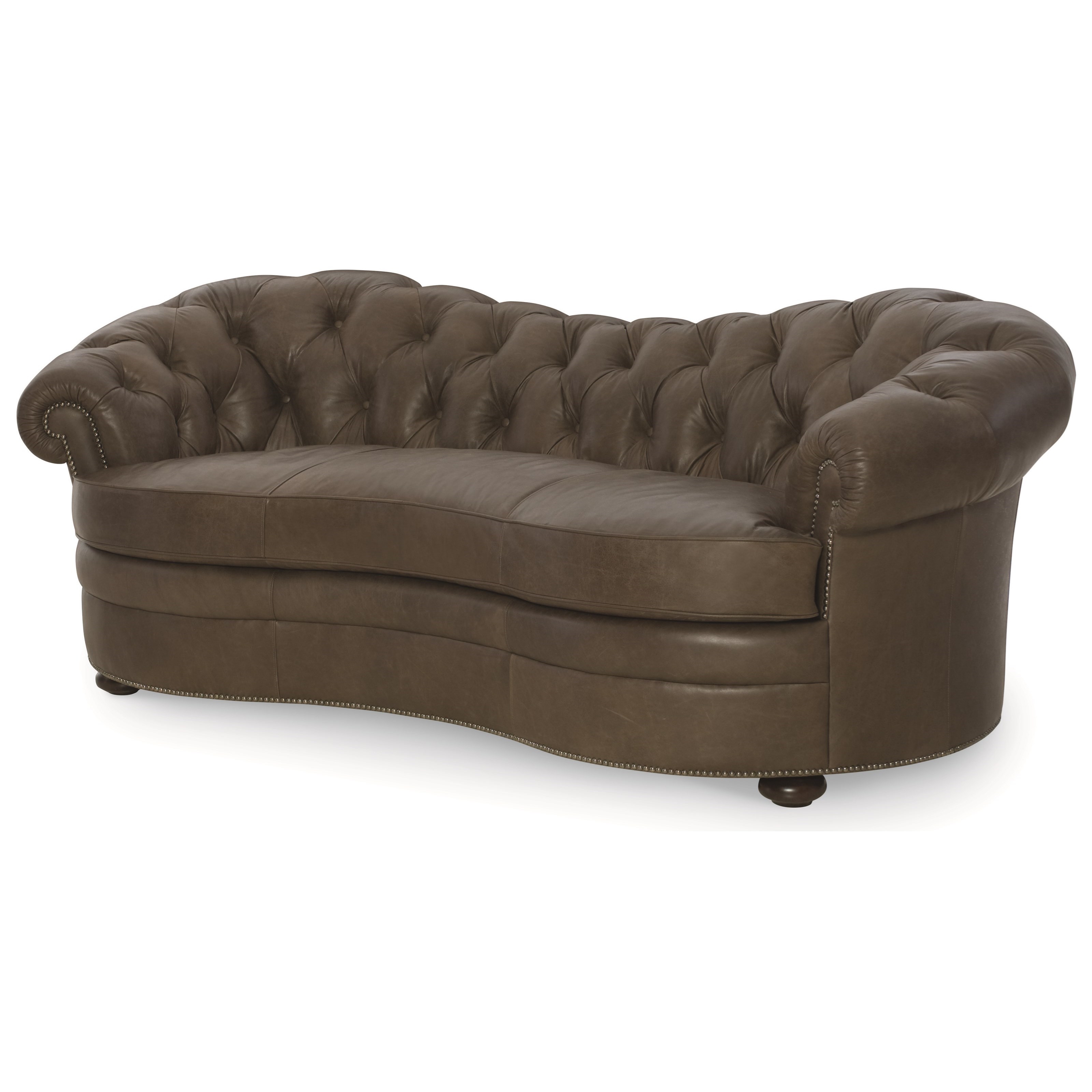 Leather Reverse Camel Back Sofa with Decorative Tufting