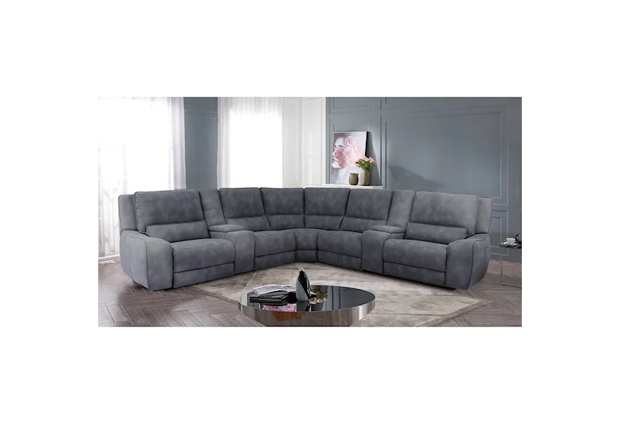 Cheers 90027 Casual 7-Piece Power Reclining Sectional with Storage Consoles  and USB Ports | Lagniappe Home Store | Reclining Sectional Sofas